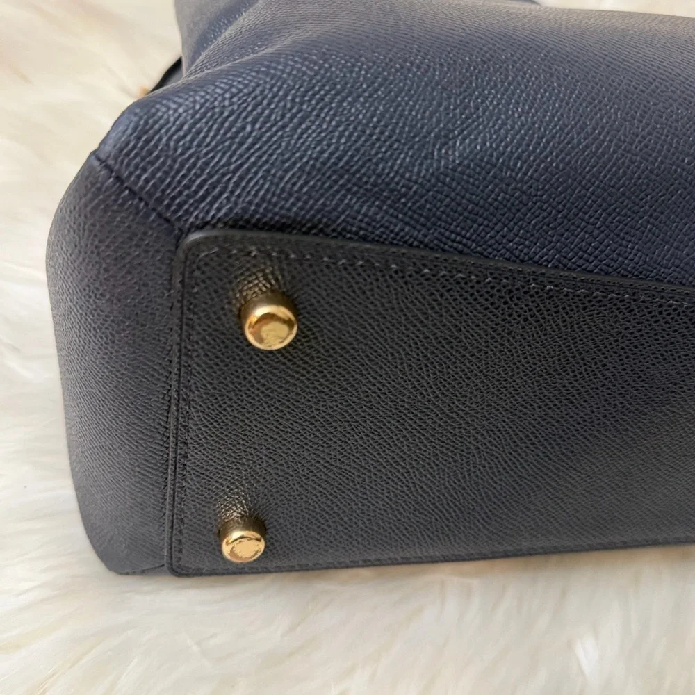 Vintage Coach Dark Blue Satchel with Gold Accents#91493